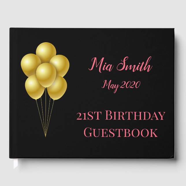 gold balloons with pink 21st birthday guest book (Front)