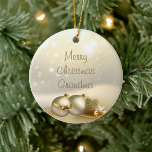 Gold Balls, Bells and Stars Ceramic Ornament