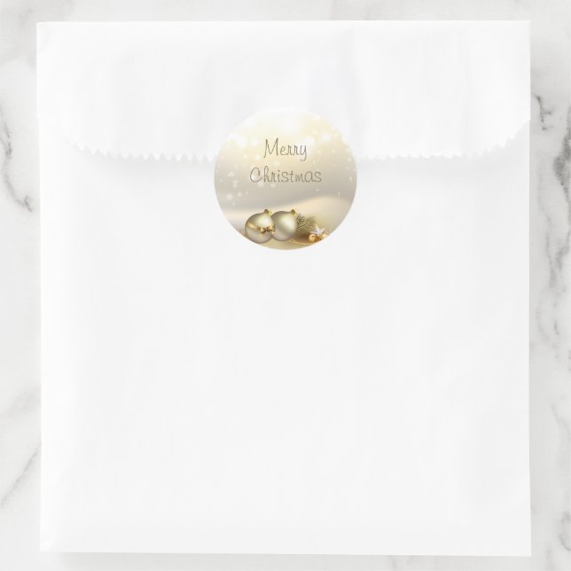 Gold Balls, Bells and Stars Classic Round Sticker (Bag)