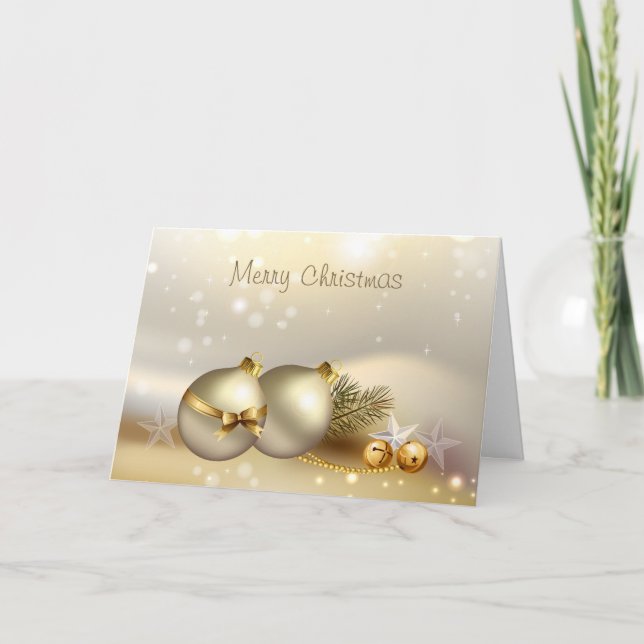 Gold Balls, Bells and Stars Holiday Card (Front)