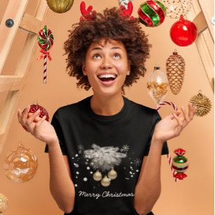 Gold Balls Silver Pine Snowflakes White Christmas T-Shirt