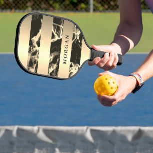 Gold Bands, Black & Gold Marble, Name Pickleball Paddle