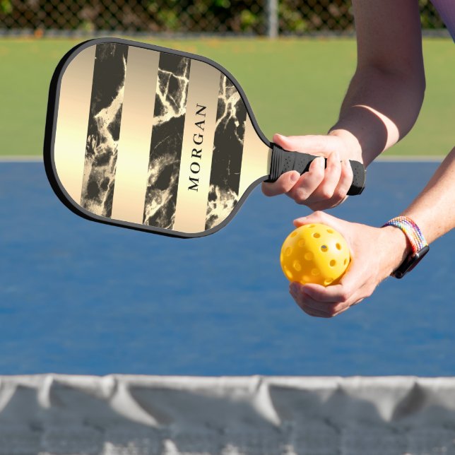 Gold Bands, Black & Gold Marble, Name Pickleball Paddle (Insitu)