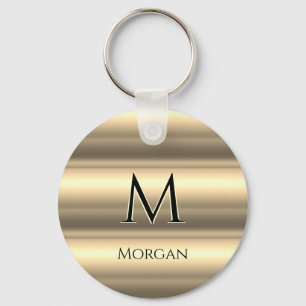 Gold Bands, Black Name & Monogram Key Ring