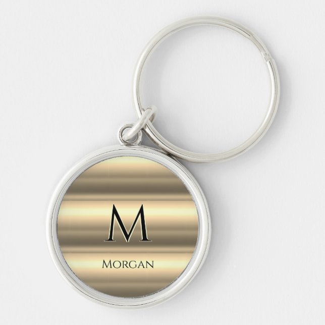 Gold Bands, Black Name & Monogram Key Ring (Front)