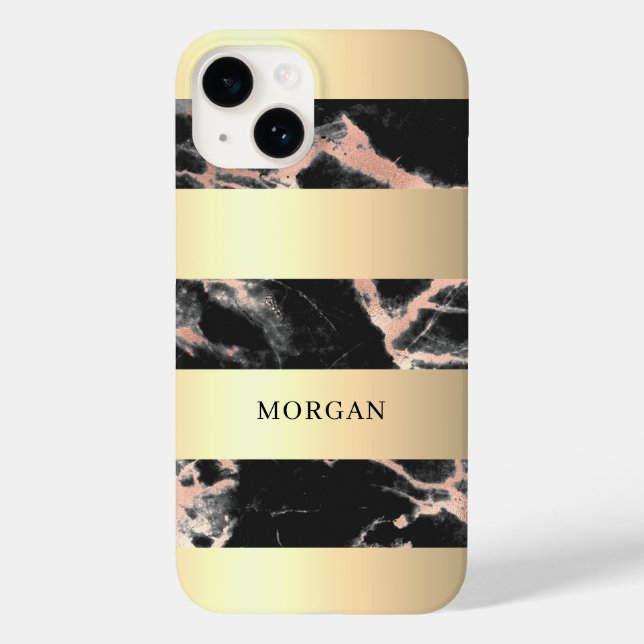 Gold Bands, Black & Rose Gold Marble, Name Case-Mate iPhone Case (Back)