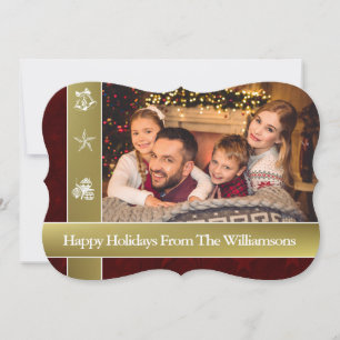 Gold Bands Surround Family Photo Fancy Cut Holiday Card