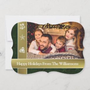 Gold Bands Surround Family Photo Fancy Cut Holiday Card