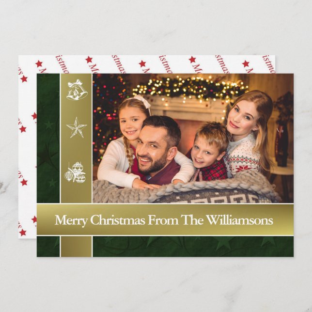 Gold Bands Surround Your Family Photo Christmas Holiday Card (Front/Back)
