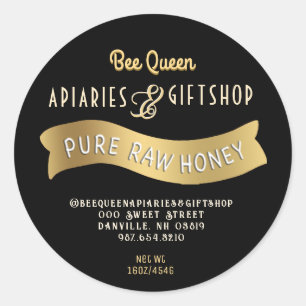 Gold Banner Honey Label with Decorative Text
