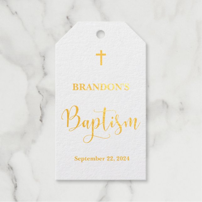 Gold Baptism Scalloped Gift Tags (Front)