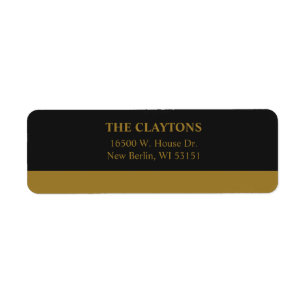 Gold Bar Black Minimalist Modern Return Address Label