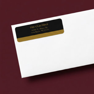 Gold Bar Black Minimalist Modern Return Address Label