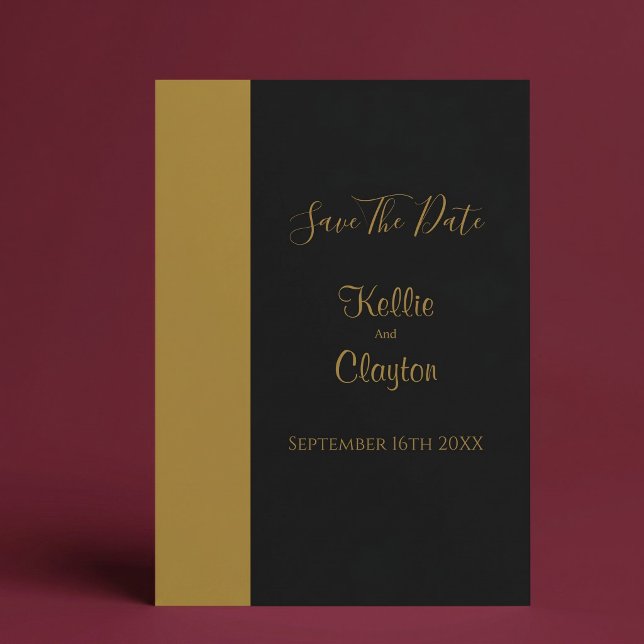 Gold Bar Black Minimalist Wedding Save The Date Invitation (Creator Uploaded)
