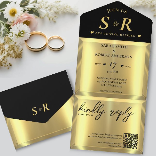 Gold Bar Elegant Wedding All In One Invitation (Gold Bar Elegant Wedding All In One Invitation)