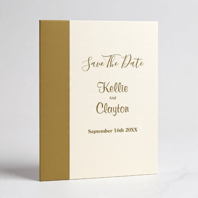 Gold Bar Ivory Minimalist Modern Wedding Invitation (Creator Uploaded)