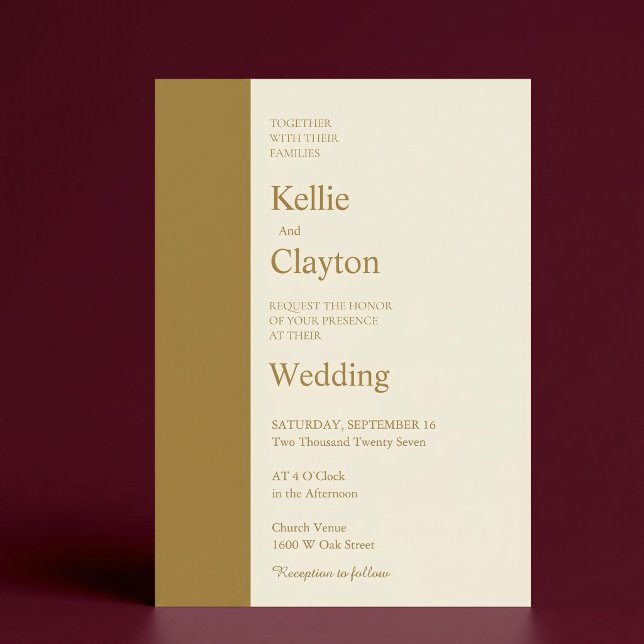 Gold Bar Ivory Minimalist Modern Wedding Invitation (Creator Uploaded)