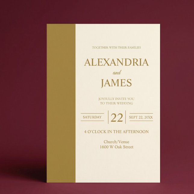 Gold Bar Ivory Minimalist Modern Wedding Invitation (Creator Uploaded)