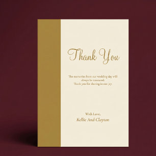Gold Bar Ivory Minimalist Modern Wedding Thank You Card