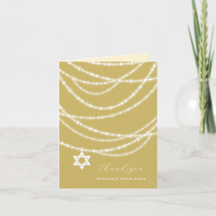 Gold Bar Mitzvah Sparkles Star Of David Photo Thank You Card