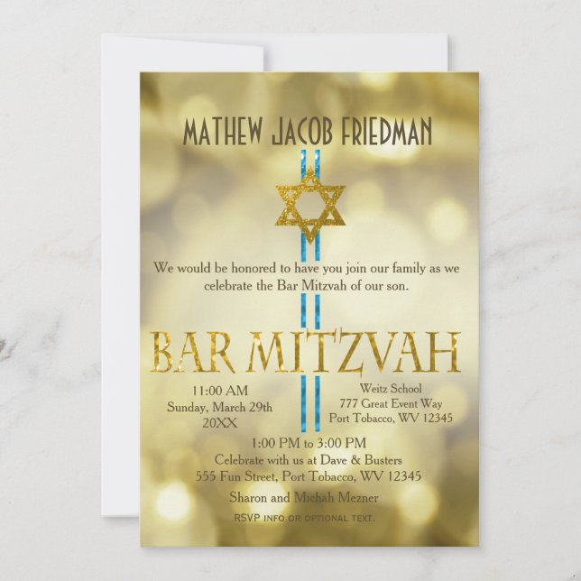 Gold Bar Mizvah Invitation (Front)