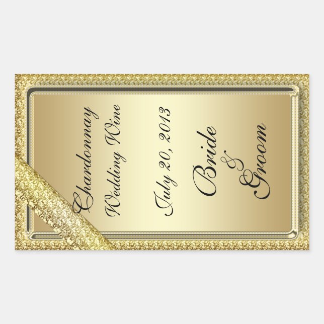Gold Bar Wedding Wine Label Sticker (Front)