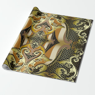 Gold Baroch luxury 3d vintage tubes pattern. L Wrapping Paper
