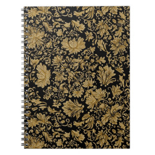 Gold Baroque Floral Allover on Black Notebook