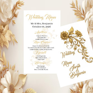 Gold Baroque Floral Script   Elegant Wedding Menu
