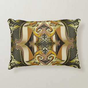 Gold Baroque luxury 3d vintage seamless pattern. L Decorative Cushion
