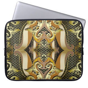 Gold Baroque luxury 3d vintage seamless pattern. L Laptop Sleeve
