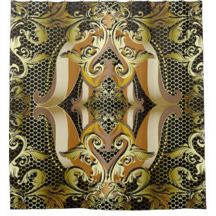 Gold Baroque luxury 3d vintage seamless pattern. L Shower Curtain