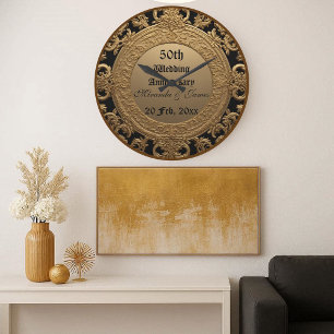 Gold Baroque Opulence Chic 50 Wedding Anniversary  Large Clock