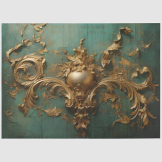 Gold baroque ornament turquoise green vintage tissue paper