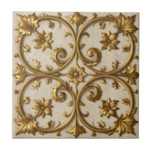 Gold Baroque Ornate Filigree Ceramic Tile