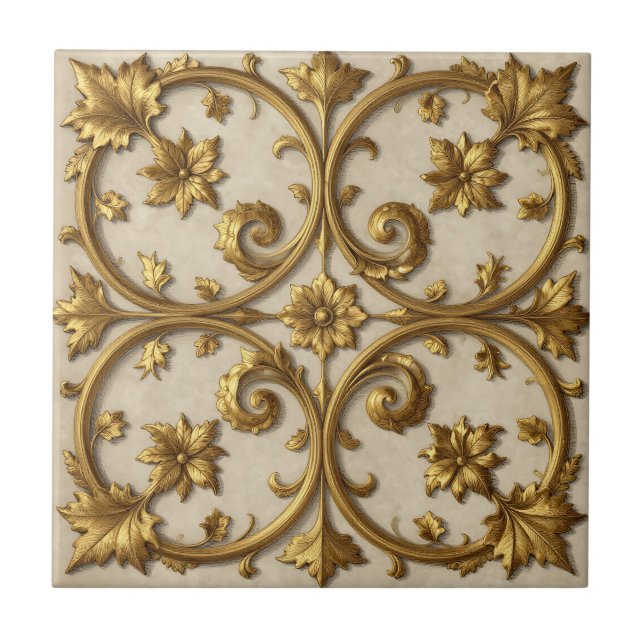 Gold Baroque Ornate Filigree Ceramic Tile (Front)