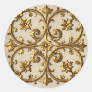 Gold Baroque Ornate Filigree Classic Round Sticker