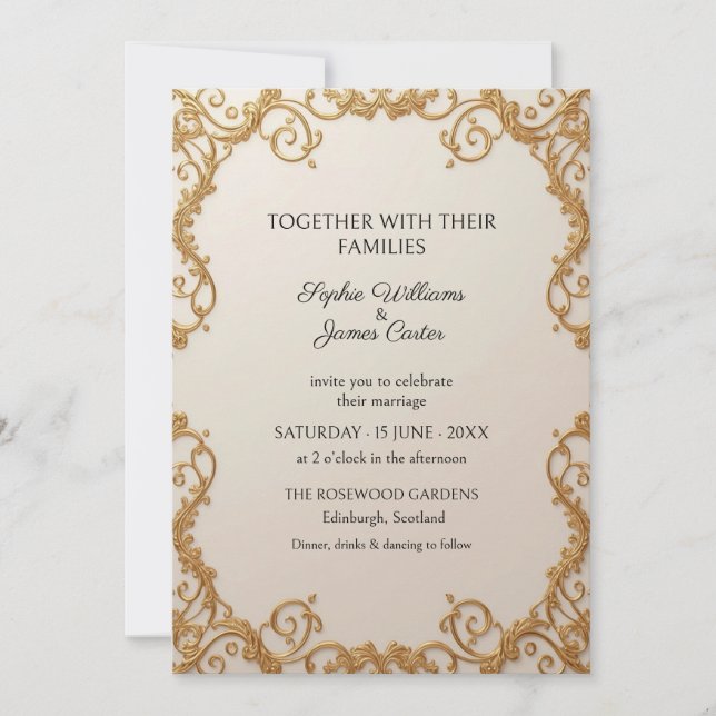 Gold Baroque Scroll Wedding Invitation (Front)