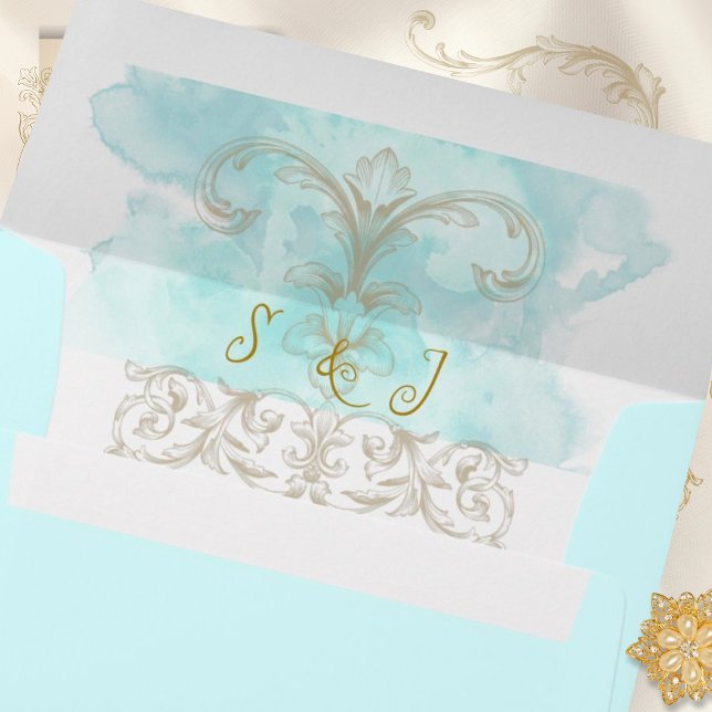 Gold Baroque Teal Elegant Vintage Wedding Envelope (Creator Uploaded)