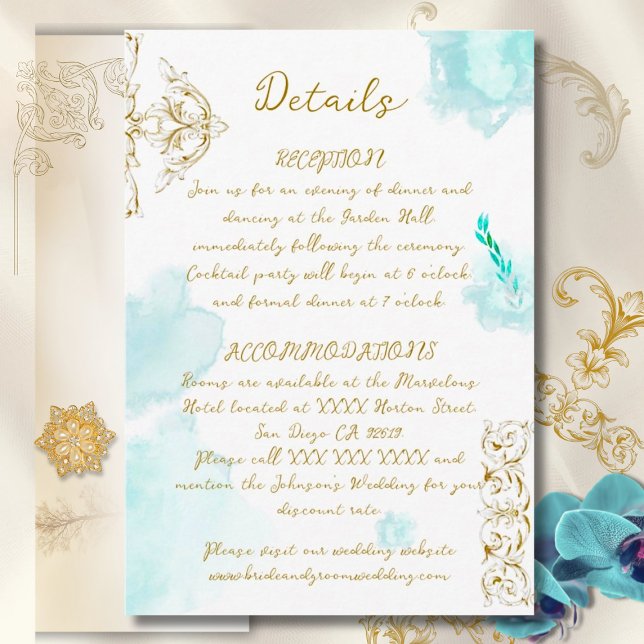 Gold Baroque Teal Vintage Calligraphy Wedding Enclosure Card (Creator Uploaded)