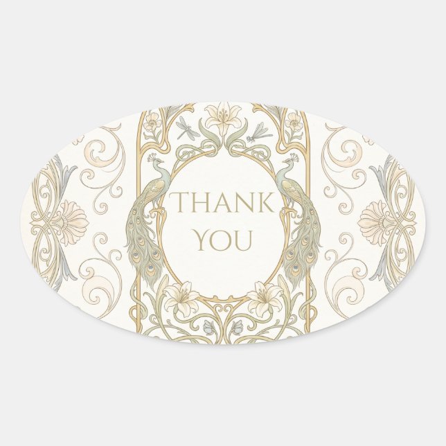 Gold Baroque Thank You Oval Sticker (Front)