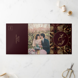 Gold Baroque Wedding Tri-Fold Invitation