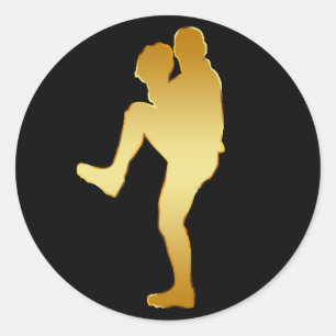 GOLD BASEBALL PLAYER CLASSIC ROUND STICKER