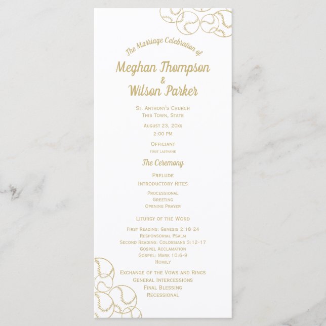 Gold Baseball Wedding Program (Front)