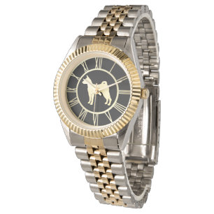 Gold Basenji Dog Silhouette Watch
