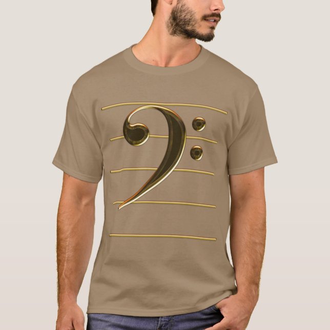 Gold Bass Clef Music Note T-Shirt (Front)