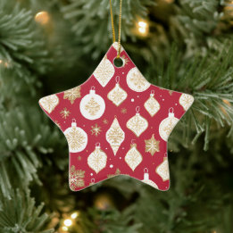Gold Bauble Design red background Ceramic Ornament