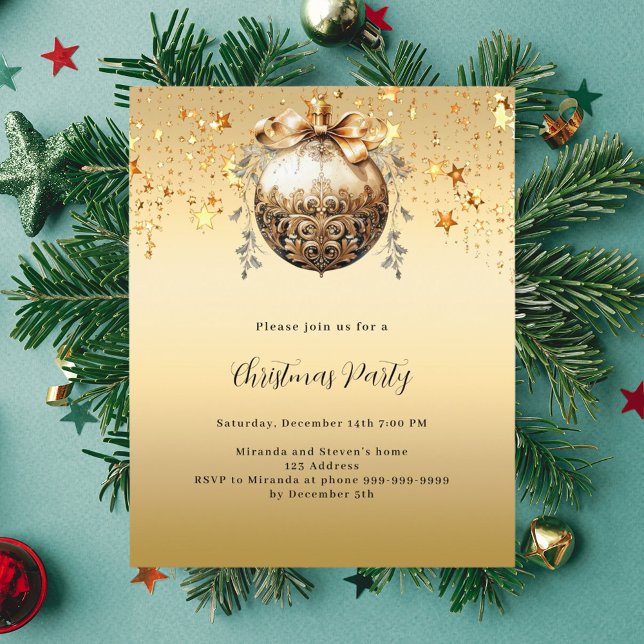 Gold bauble stars Christmas Party invitation (Creator Uploaded)