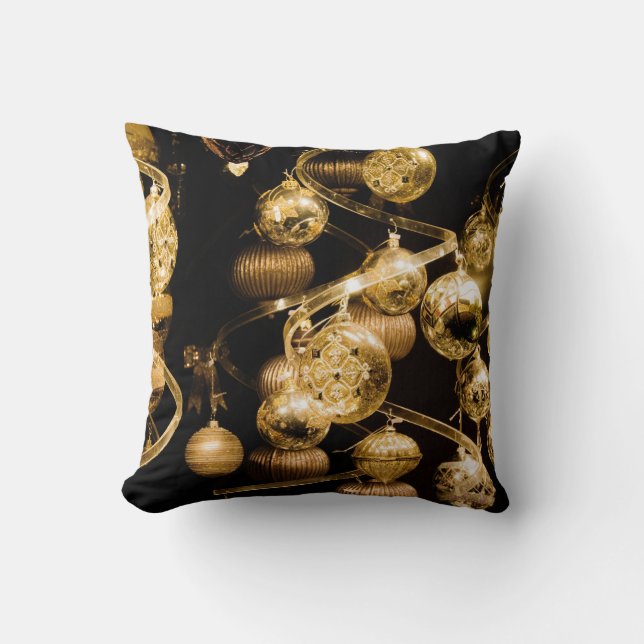 Gold Baubles and Spiral Pattern Cushion (Front)