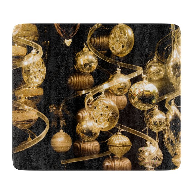 Gold Baubles and Spiral Pattern Cutting Board (Front)